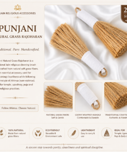 Promotional banner for Punjani natural grass cleaning brushes; two straw brushes with cloth-wrapped handles on a cream background.