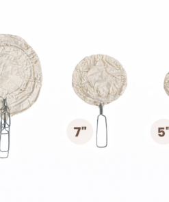 Set of three circular fabric-covered whisk attachments in different sizes: 9", 7", and 5"