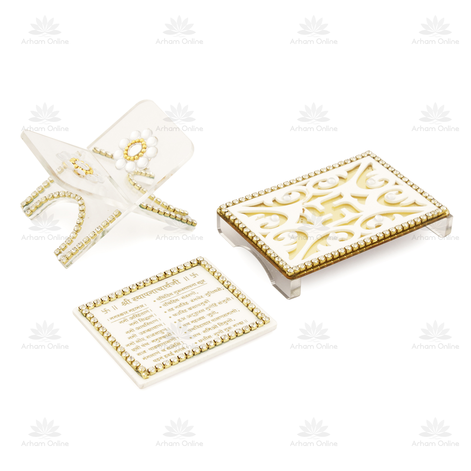 _MG_8272 copy White and gold ornate keepsake boxes with beaded borders and floral carvings on a white background; one box open showing a flower motif