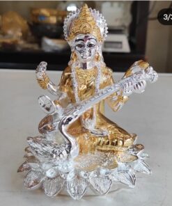 Golden Silver Saraswati Murti 5 Inch