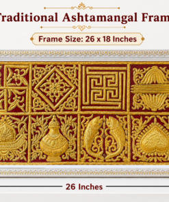 Traditional Ashtamangal Frame, gold embossed decorative panels in a 26 x 18 inch ornate frame design